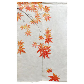 Maple Leaves White Linen Noren Curtain