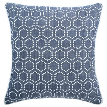 Blue Decorative Pillow Cover, Geometric Blocks 12"x12" Linen, Linen Closet