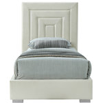 Meridian Furniture - Nora Velvet Upholstered Bed, Cream, Twin - Give your bedroom a new look in an instant with this Nora twin-size velvet bed. This sumptuously glamorous bed is just the thing for a bedroom makeover, with its rich cream velvet and neutral color palette that makes it an easy fit in your modern decor. Deep channel tufting makes this bed a standout and fast focal point in your room. Both gold and chrome legs come with the Nora bed, so you can customize its look.