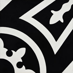 Moroccan Mosaic and Tile House - Ozod Handmade Cement Tile, Black/White, Sample - Wall And Floor Tile