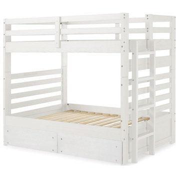 My Bed Now Everest Twin-over-Twin 2-Drawer Wood Bunk Bed with Ladder in White