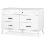 Eco-Flex Furniture LLC - Mid-Century Six Drawer Dresser, White - Mid-Century Modern design combines functionality with sleek lines and geometric forms that offers a simple sophistication to any modern space. This dresser is constructed of sturdy solid wood and finished in a cool white finish to blend with any modern day decor. This dresser offers the perfect complement to our Mid-Century Modern Bed Collection. In keeping with the clean, simplistic design elements of the beds, this dresser features round tapering legs and minimalist ornamentation. The generous sized dresser top offers plenty of room for displaying photos and other decorative items. The dresser features six generous size drawers, offering plenty of storage. Each drawer is adorned with a sleek, antique gold, drawer pull. The drawers are equipped with metal roller glides with safety stops for smooth and effortless motion. Customize your space with the natural simplicity and beauty found in this Mid-Century Modern Dresser!