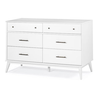 Harper & Bright Designs White Washed Rustic Storage Cabinet with 2-Drawers and 4-Classic Fabric Basket