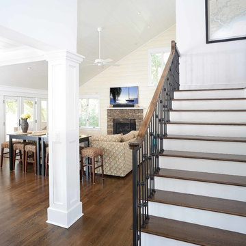 Living room with white columns for an open concept design