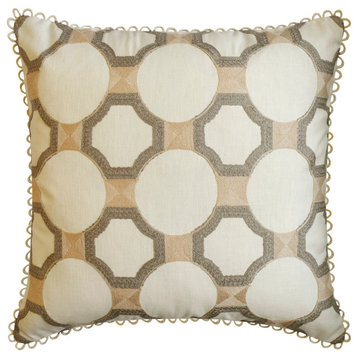 Ivory, Beige, Grey Cotton Linen Boho 16"x16" Throw Pillow Cover- Medina Artistry