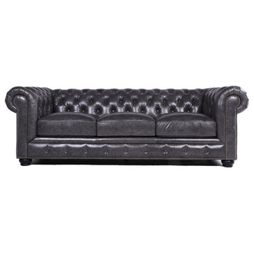 Brookfield Leather Chesterfield Sofa In Grey
