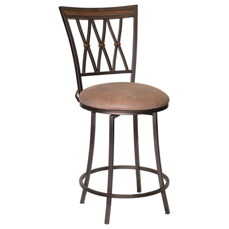 Bowery Hill Modern Swivel Metal Counter Stool with Microsuede Seat in Brown