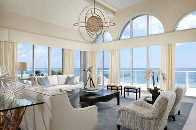 Inspiration for a coastal formal and open concept living room remodel in Miami with no fireplace and no tv