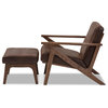 Bianca Walnut Dark Brown Distressed Faux Leather Lounge Chair and Ottoman Set