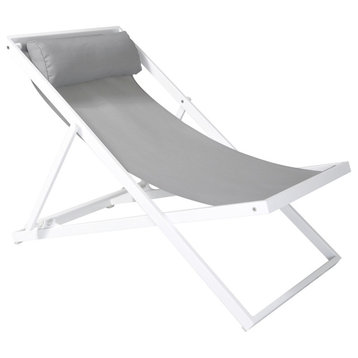Wave Patio Deck Chair in White Powder Coated Finish with Grey Sling Textilene