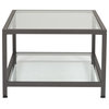 Camber 36" Modern Metal and Glass Rectangular Coffee Table in Pewter, Clear
