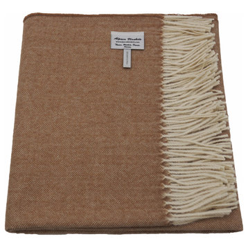 100% Baby Alpaca NY Herringbone Throw / Afghan Blanket, Beige