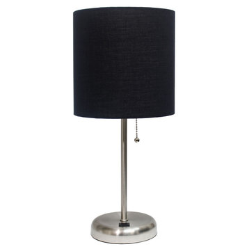 LimeLights Stick Lamp With USB charging port and Fabric Shade, Black