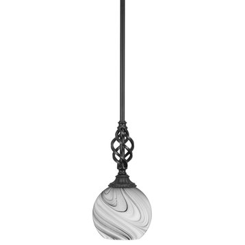 Elegante 1-Light Mini Pendant with Hang Straight Swivel, Matte Black/Onyx Swirl