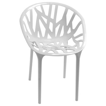 Branch Modern Dining Plastic Side Chair, Set of 4, White