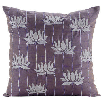 Purple Lotus Flower Pillows Cover, Art Silk 18x18 Pillow Covers, Two Tone Lotus