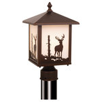 Vaxcel - Bryce 8" Deer Outdoor Post Light Burnished Bronze - Evoking the spirit of the wilderness, this rustic themed light is clad in a burnished bronze finish and features silhouetted deer imagery atop glowing white tiffany style glass. The classic form of this lamp makes it a great choice for a vacation lodge, cabin or a suburban home - it will complement a variety of home styles: anywhere you want to bring an element of nature. Medium screw base lamping provides maximum light output, and flexibility in bulb choice.