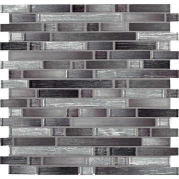 MSI SMOT-GLSIL-AKA8MM 12" x 11-3/4" Linear Mosaic Sheet - Glossy - Nero