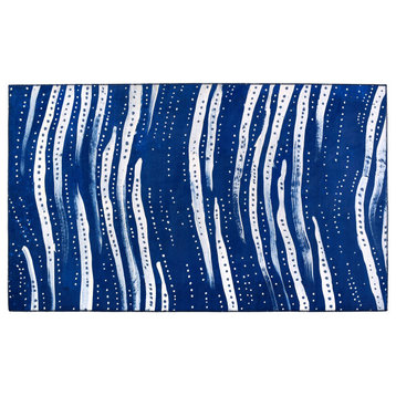 Blue Rug Patterned Rug Striped Rug with Waves Area Rug 3' X 5'