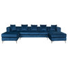 Ryan Deep Blue Velvet Double Chaise Sectional Sofa with Nail-Head Trim