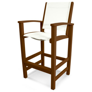 Polywood Coastal Bar Chair, Teak/White Sling