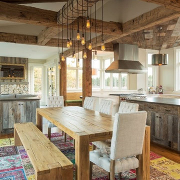 Reclaimed Wood Paneling in a Modern Farmhouse Dining Area