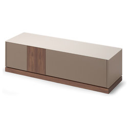 Modern Entertainment Centers And Tv Stands Contour TV Stand, Taupe Matte Lacquer/Walnut