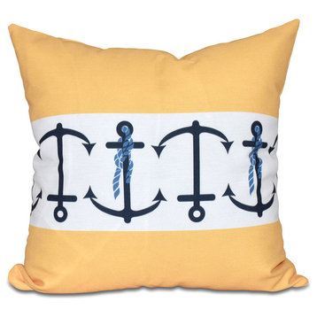 Anchor Stripe, Stripe Print Pillow, Yellow, 16"x16"