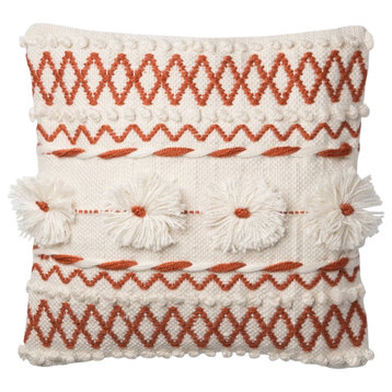 In/out Embroidered Design Accent Pillow 18"x18" , Natural / Rust, No Fill