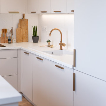 La cuisine beige et terrazzo blanc de Margaux