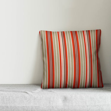 Red Stripes Outdoor Throw Pillow, 16"x16"