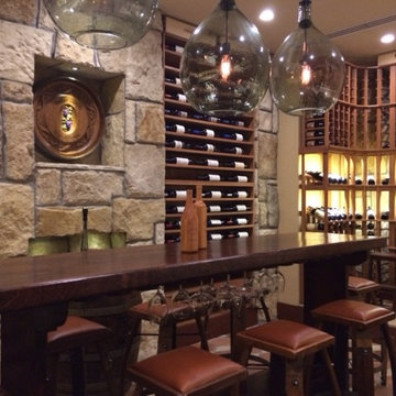 Wine Enthusiast Custom Cellar Built Into Stone; All Heart Redwood w/ Light Stain