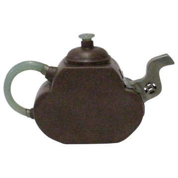 Chinese Zisha Jade Stone Handle Teapot Display Art Hcs3850