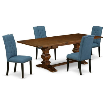 East West Furniture Lassale 5-piece Wood Dining Set in Walnut/Mineral Blue
