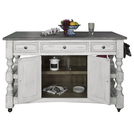 Greenview Rustic Farmhouse Kitchen Island, Solid Wood