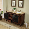 Cassandra 60" Dark Cherry Double Sink Bathroom Vanity, Travertine Marble Top