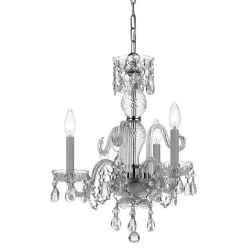 3-Light Mini Chandelier, Clear Hand-Cut Crystals, Polished Chrome