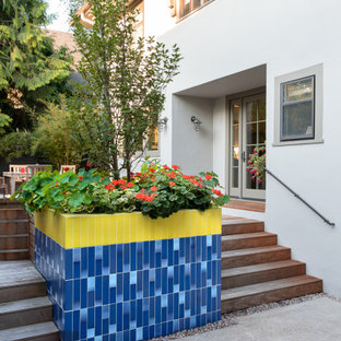 Idee per un piccolo patio o portico minimalista dietro casa con un giardino in vaso, pavimentazioni in cemento e nessuna copertura
