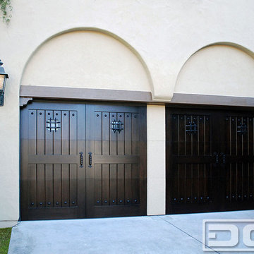 Mediterranean Style Garage Door in Clear Alder Wood | Action Shot 1 of 7
