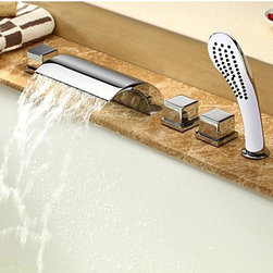 Contemporary Two Handles Waterfall Tub Faucet with Hand Shower T6025C - Bathtub Faucets