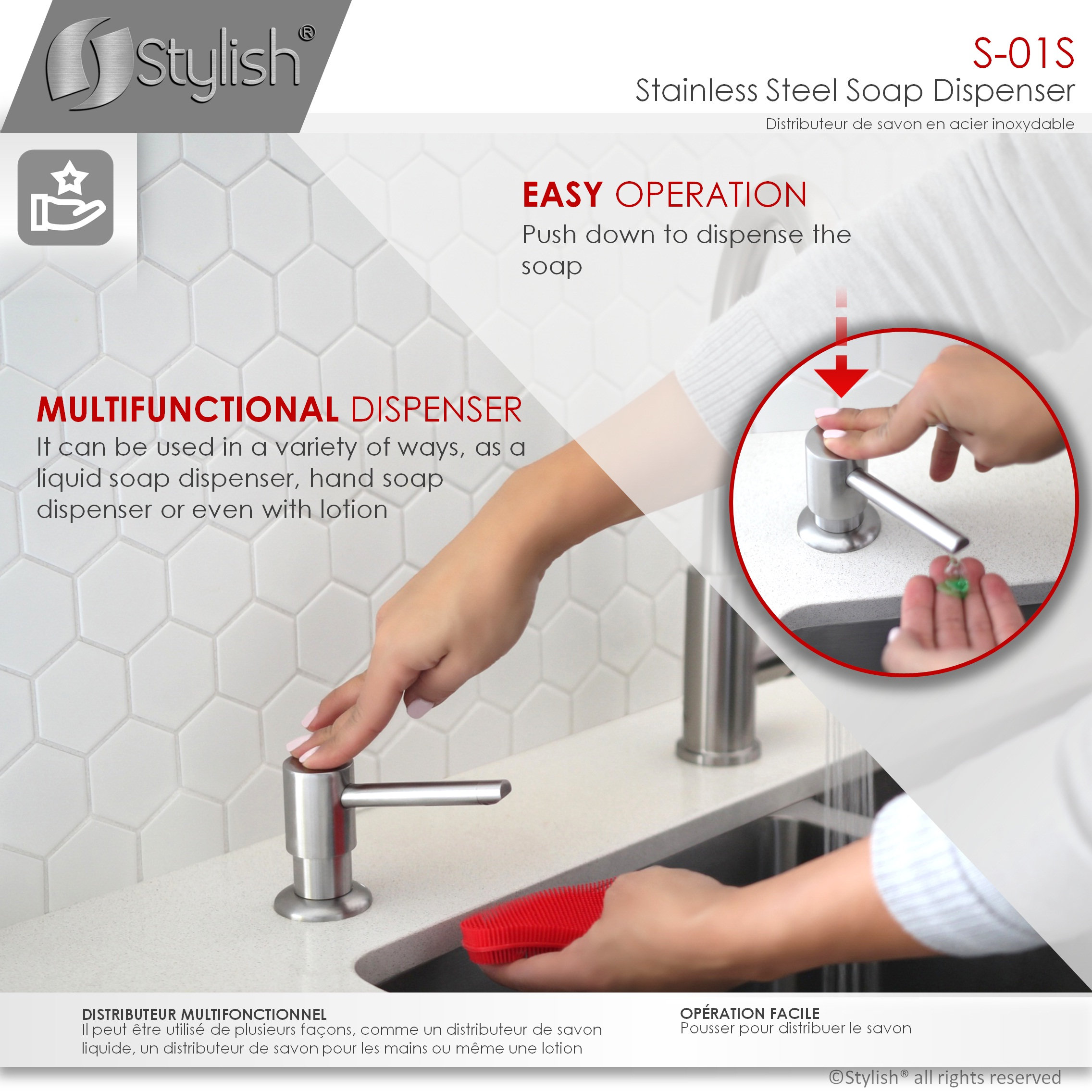 Stylish Pull Down Kitchen Faucet + Soap Dispenser Stainless Steel Finish