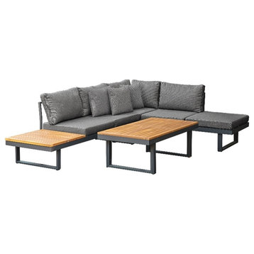 Greemotion San Jose Modular Teak Solid Wood Sectional Sofa in Gunmetal/Natural