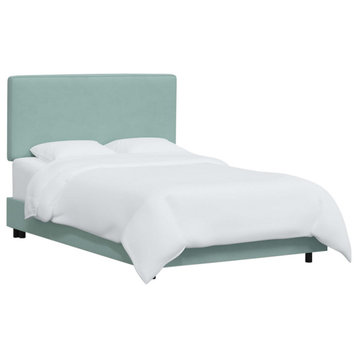 Square Upholstered Bed, Velvet Caribbean, California King