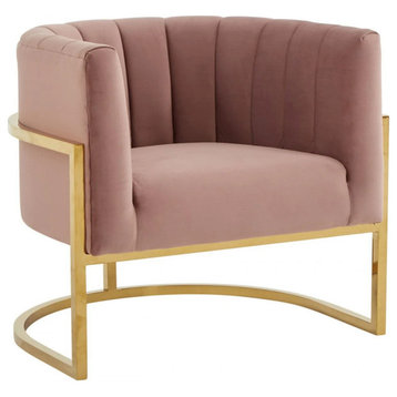 Toran Modern Pink Velvet and Gold Stainless Steel Accent Chair