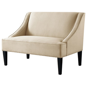 Inspired Home Aryanna Bench Upholstered, Beige Linen