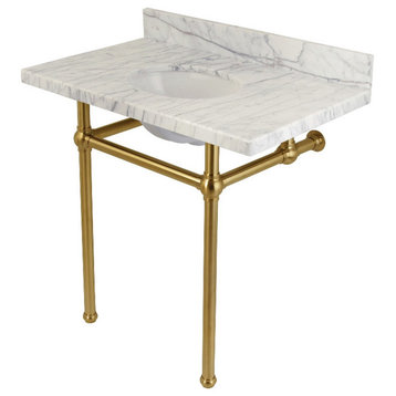 Templeton 36″ x 22″ Carrara Marble Vanity Top with Brass Console Legs