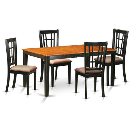 5-Piece Dining Room Set, Table, Leaf and 4 Chairs, Black With Cushion