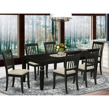 7Pc Dinette Set -table with & Six Vertical Slatted Linen Seat Chairs, Black