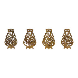 Chinese Set Vase Shape 4 Seasons Flower Wooden Wall Plaque Panels Art - Wall Accents