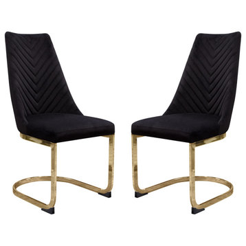 Vogue Set of (2) Dining Chairs in Black Velvet with Polished Gold Metal Base